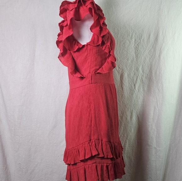 Hello Molly Red Ruffle Dress SZ 8 Layered Midi Romantic - Picture 3 of 15
